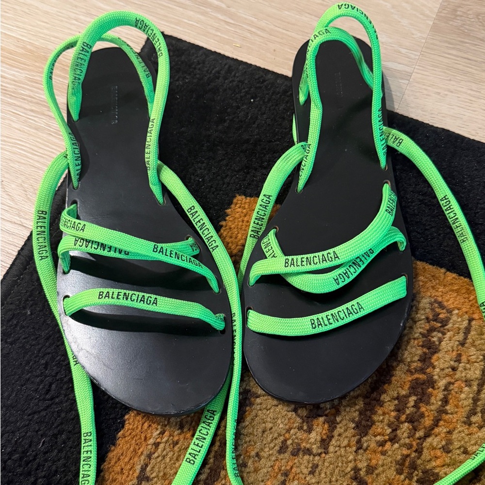 Balenciaga Black Sandals with Neon Green Straps